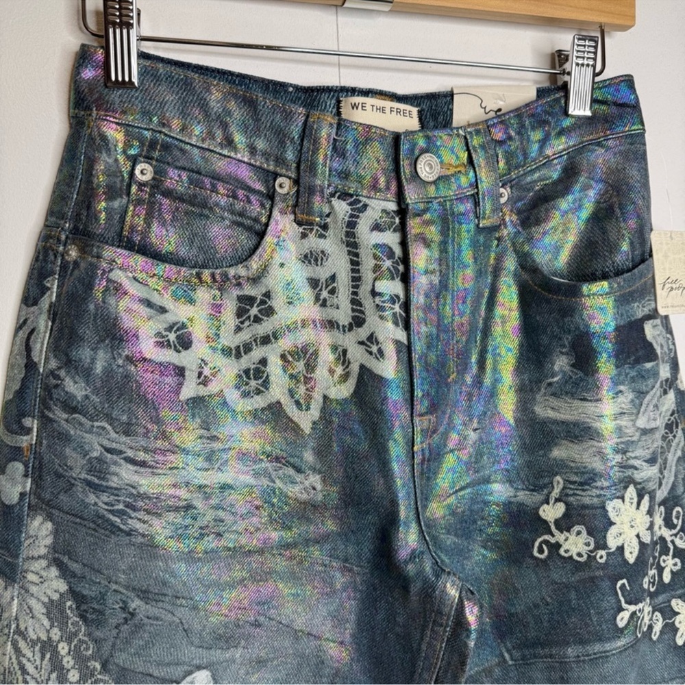 Free people tinsley printed high rise illusion jeans NWT - Picture 6 of 11